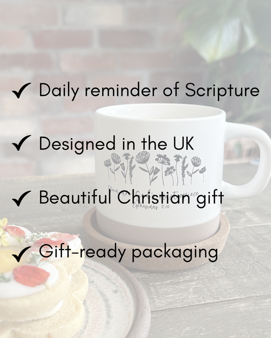 Ephesians 2:10 Christian Mug | You Are God's Masterpiece | Floral Bible Verse Coffee Mug | Christian Gift for Women | Encouragement Gift