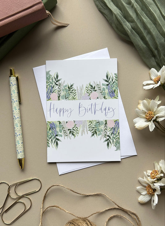 Botanical Border Happy Birthday card