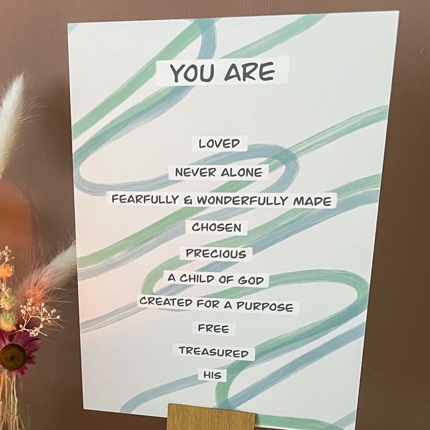 Promises of God print in blue and green