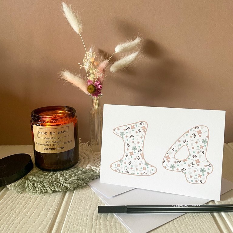 Age 14 birthday card anniversary card. Fourteenth 14th birthday