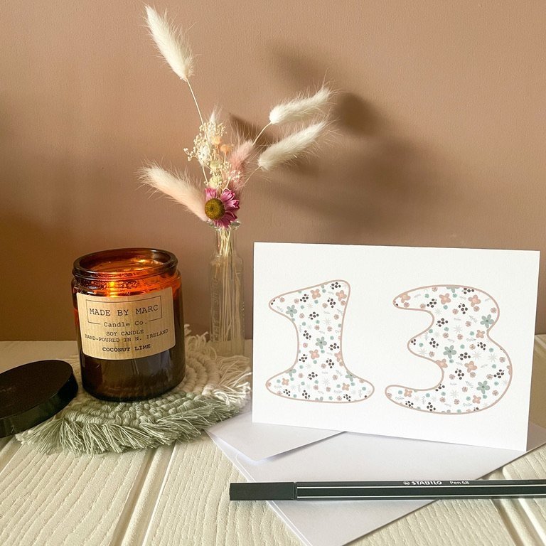 Age 13 birthday card anniversary card. Thirteenth 13th birthday