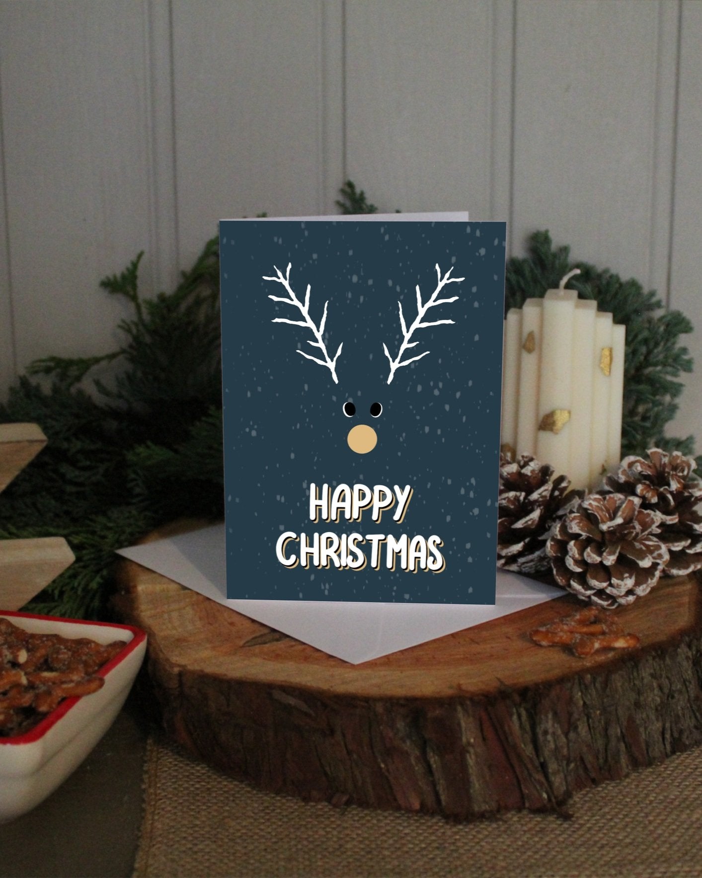 HAPPY CHRISTMAS REINDEER CARD GREETING CARD