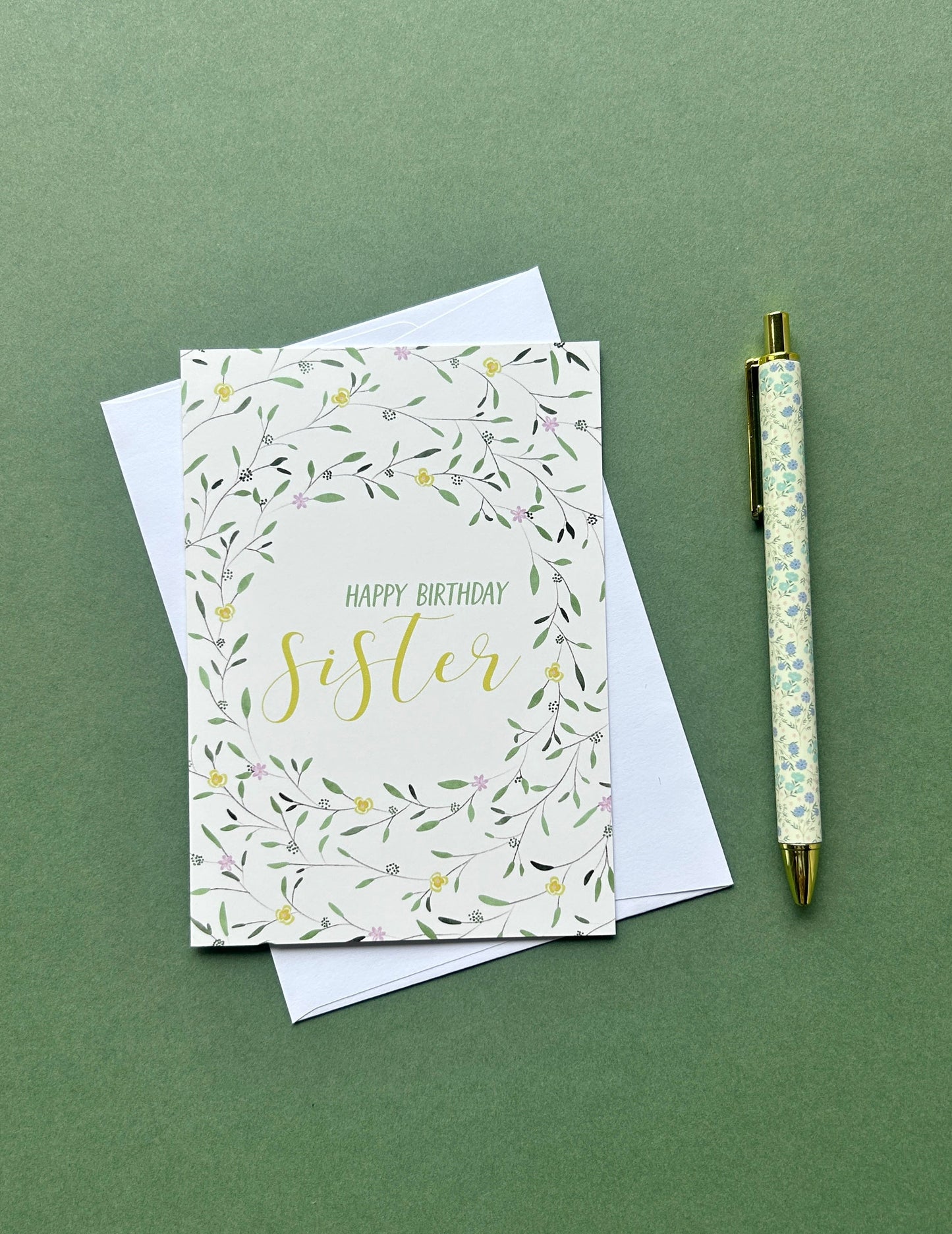 Floral Wreath Birthday card for Sister
