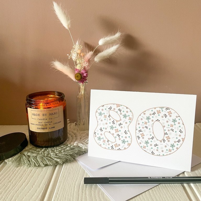 Age 80 birthday card anniversary card. Eightieth 80th birthday