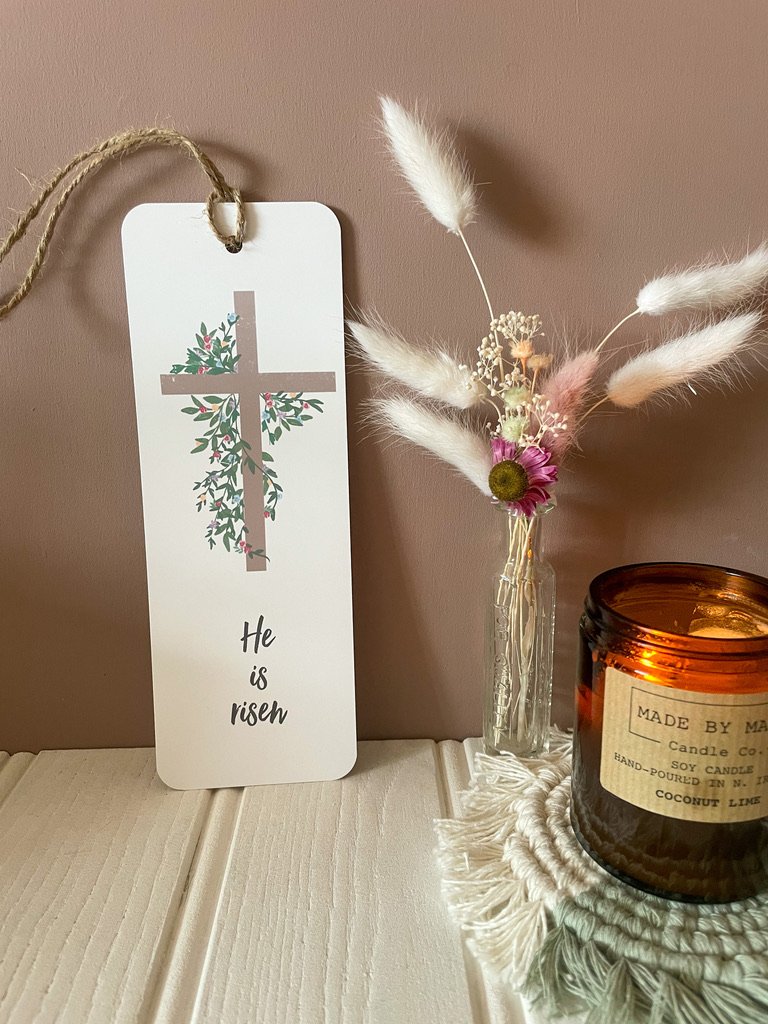 he is risen cross illustrated bookmark