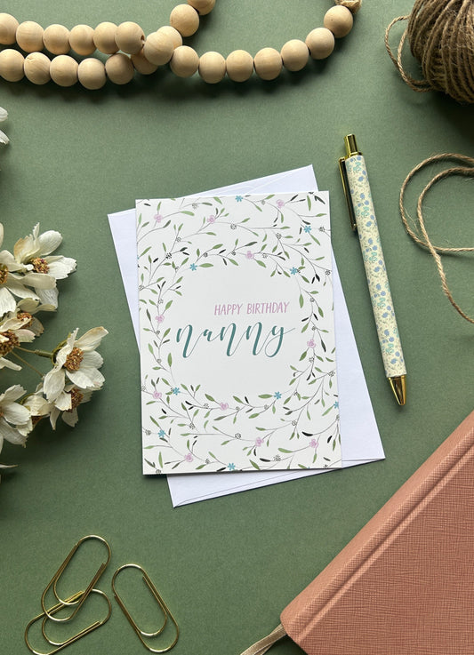 Floral Wreath Birthday card for Nanny