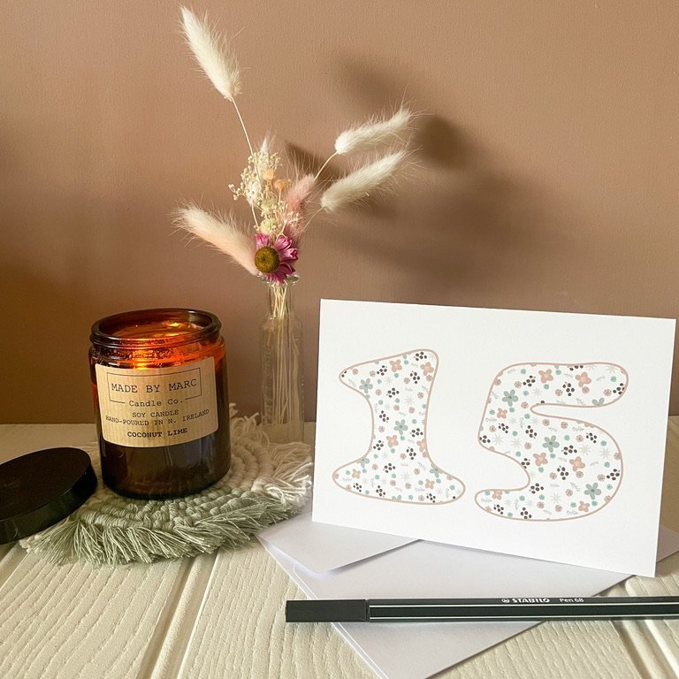 Age 15 birthday card anniversary card. Fifteenth 15th birthday