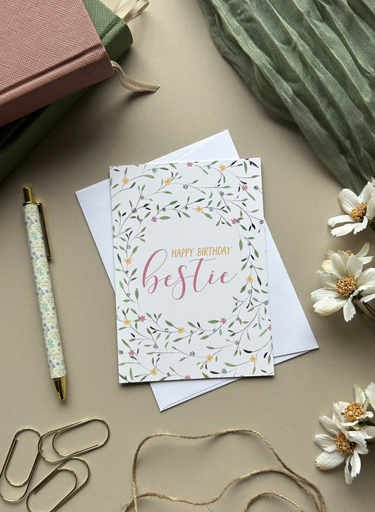 Floral Wreath Birthday card for Bestie