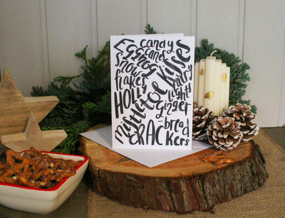 EGGNOG MISTLETOE CANDY CANES HAPPY CHRISTMAS CARD GREETING CARD