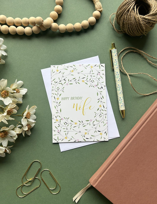Floral Wreath Birthday card for Wife
