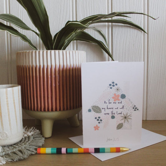 Bible verse card - Joshua 24 v 15 - Home floral illustration