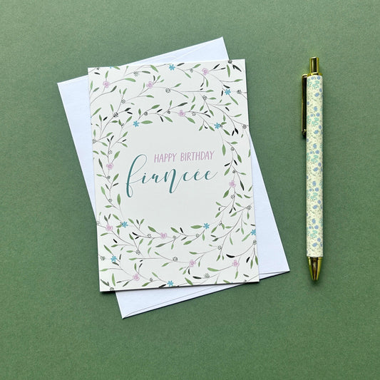 Floral Wreath Birthday card for Fiancee