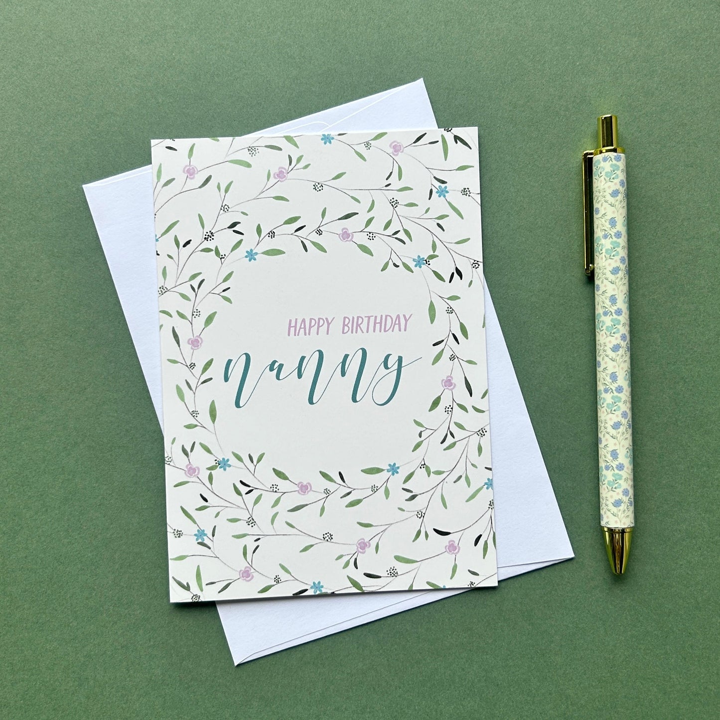 Floral Wreath Birthday card for Nanny