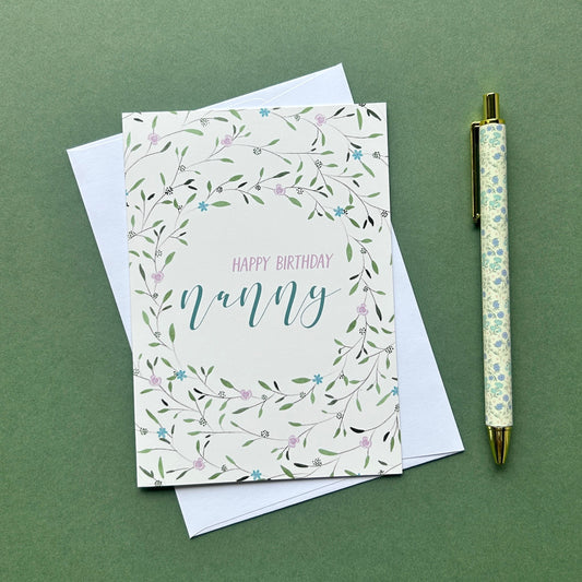 Floral Wreath Birthday card for Nanny