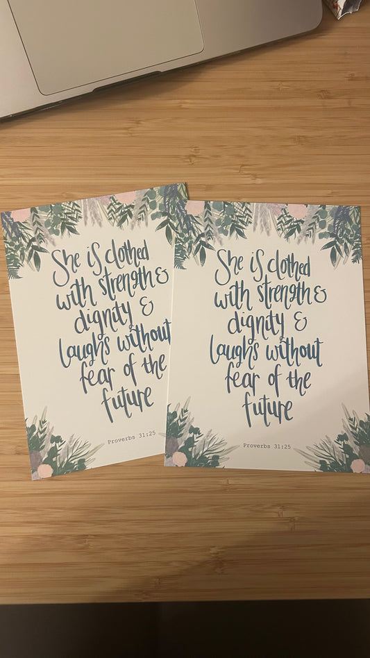 IMPERFECT - Proverbs 31 v 25 - Bible verse print - She is clothed with strength and dignity (Copy)