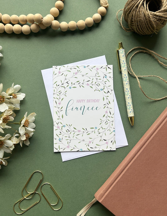 Floral Wreath Birthday card for Fiancee