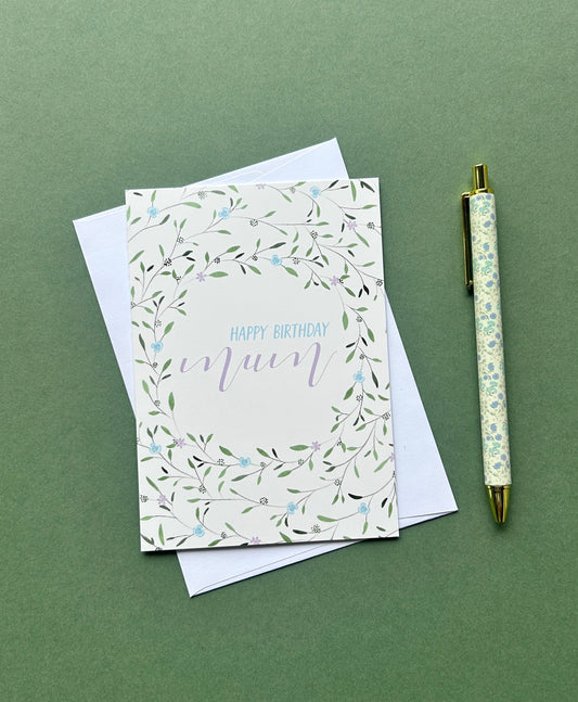 Floral Wreath Birthday card for Mum
