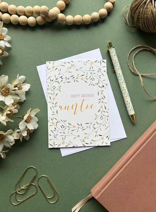 Floral Wreath Birthday card for Auntie