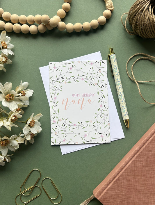 Floral Wreath Birthday card for Nana