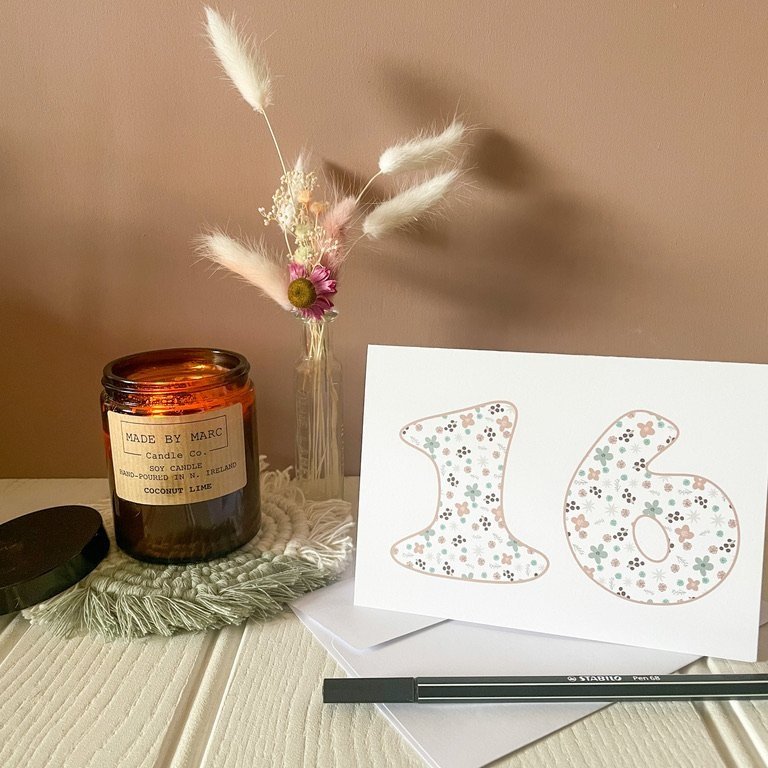 Age 16 birthday card anniversary card. Sixteenth 16th birthday