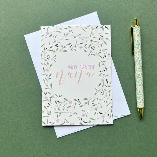 Floral Wreath Birthday card for Nana
