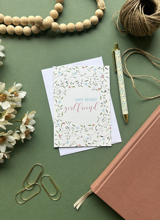 Floral Wreath Birthday card for Girlfriend