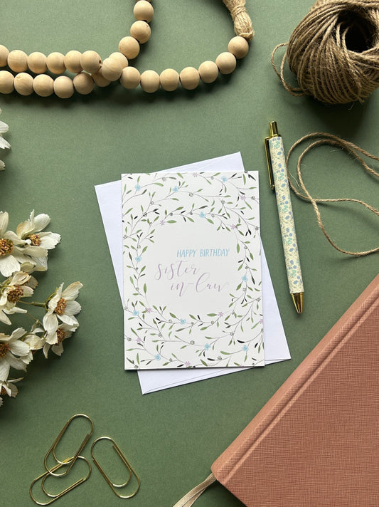 Floral Wreath Birthday card for Sister In Law