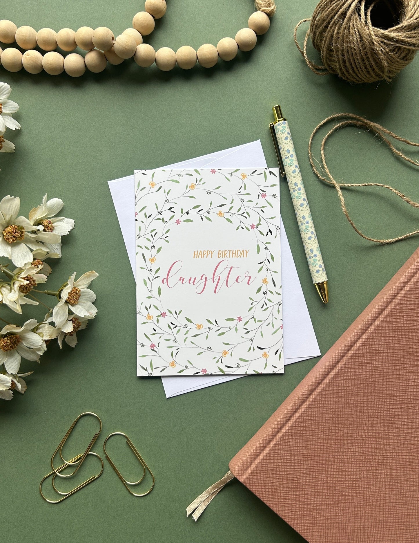Floral Wreath Birthday card for Daughter