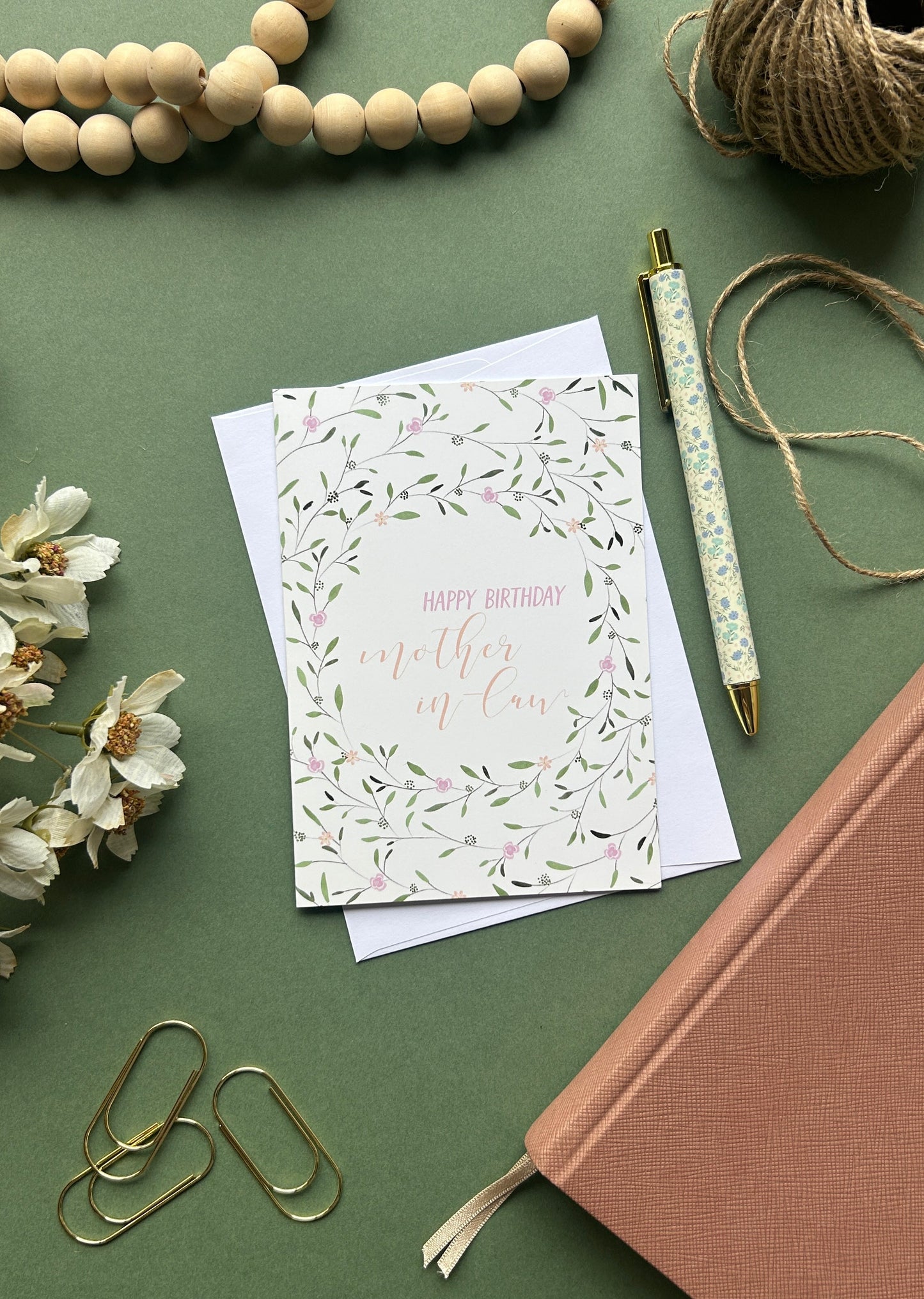 Floral Wreath Birthday card for Mother In Law