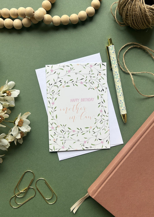 Floral Wreath Birthday card for Mother In Law
