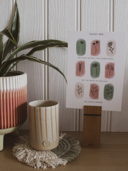 Isaiah 40v8 - Floral sketches Bible verse print. the grass withers the flowers fade but the word of our God will last forever