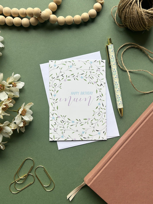 Floral Wreath Birthday card for Mum