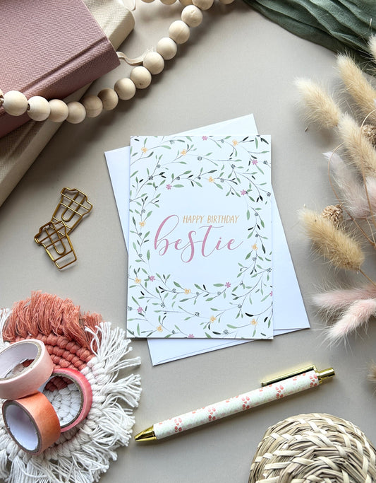 Floral Wreath Birthday card for Bestie