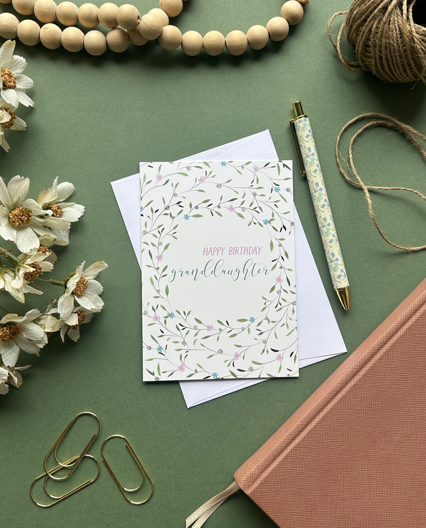 Floral Wreath Birthday card for Granddaughter