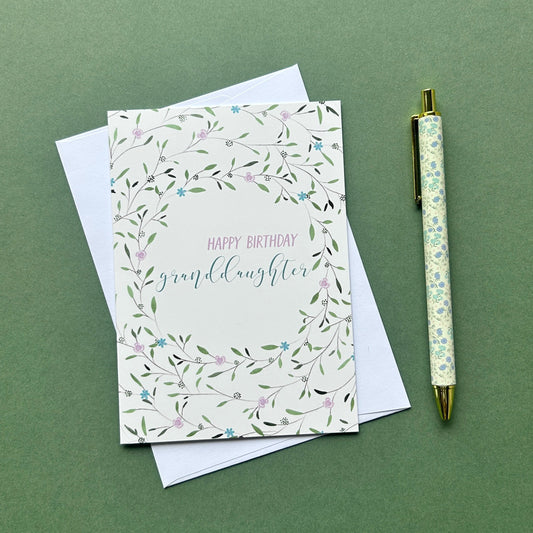 Floral Wreath Birthday card for Granddaughter