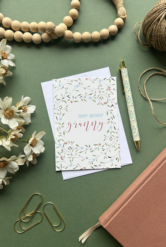 Floral Wreath Birthday card for Granny