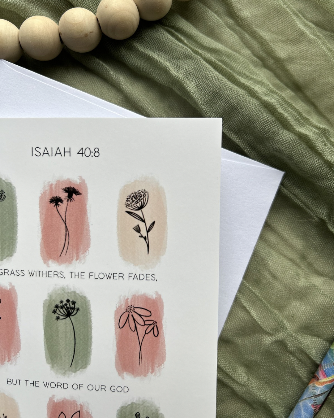 Bible verse card - Isaiah 40:8 - Botanical sketches