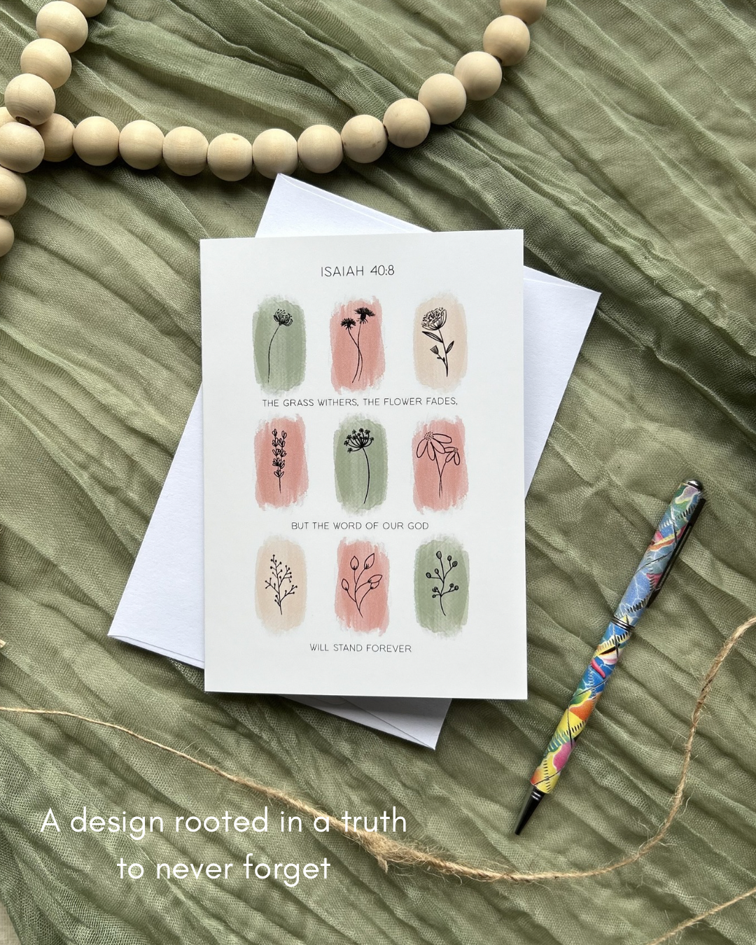 Bible verse card - Isaiah 40:8 - Botanical sketches