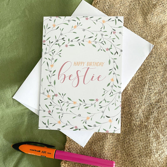 Floral Wreath Birthday card for Bestie