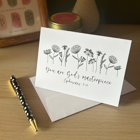 Christian Encouragement Card | Ephesians 2:10 You Are God's Masterpiece | Bible Verse Card for Her | Purpose Gift