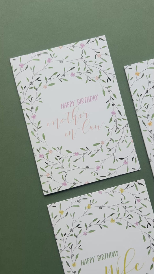 Floral Wreath Birthday card for Mother In Law